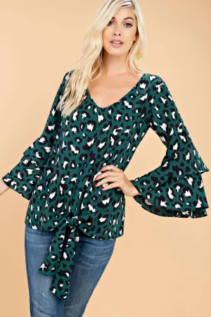 Hunter Green Animal Print Woven Top 11/1/23 7427