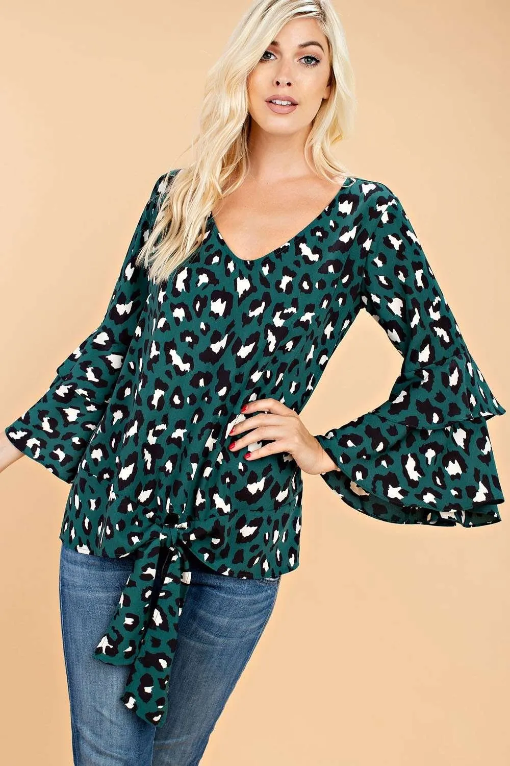Hunter Green Animal Print Woven Top 11/1/23 7427