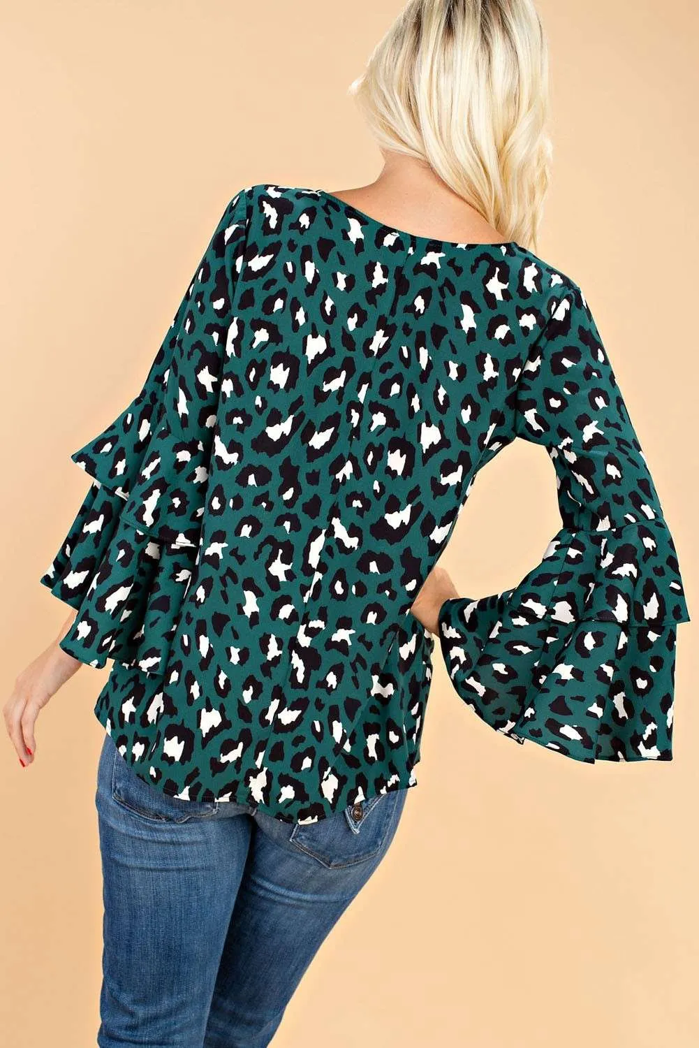 Hunter Green Animal Print Woven Top 11/1/23 7427