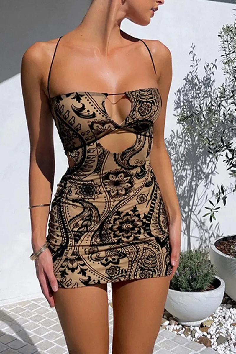 HUP1125 Printed Cutout Mini Dress