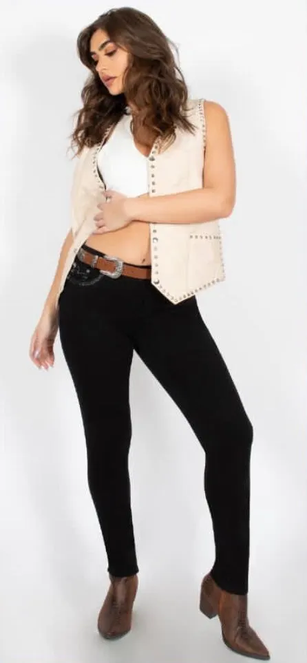 Itzel Black Denim Western Embroidered Skinny Jeans