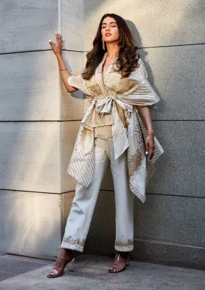 Ivory gold embroidered cape set