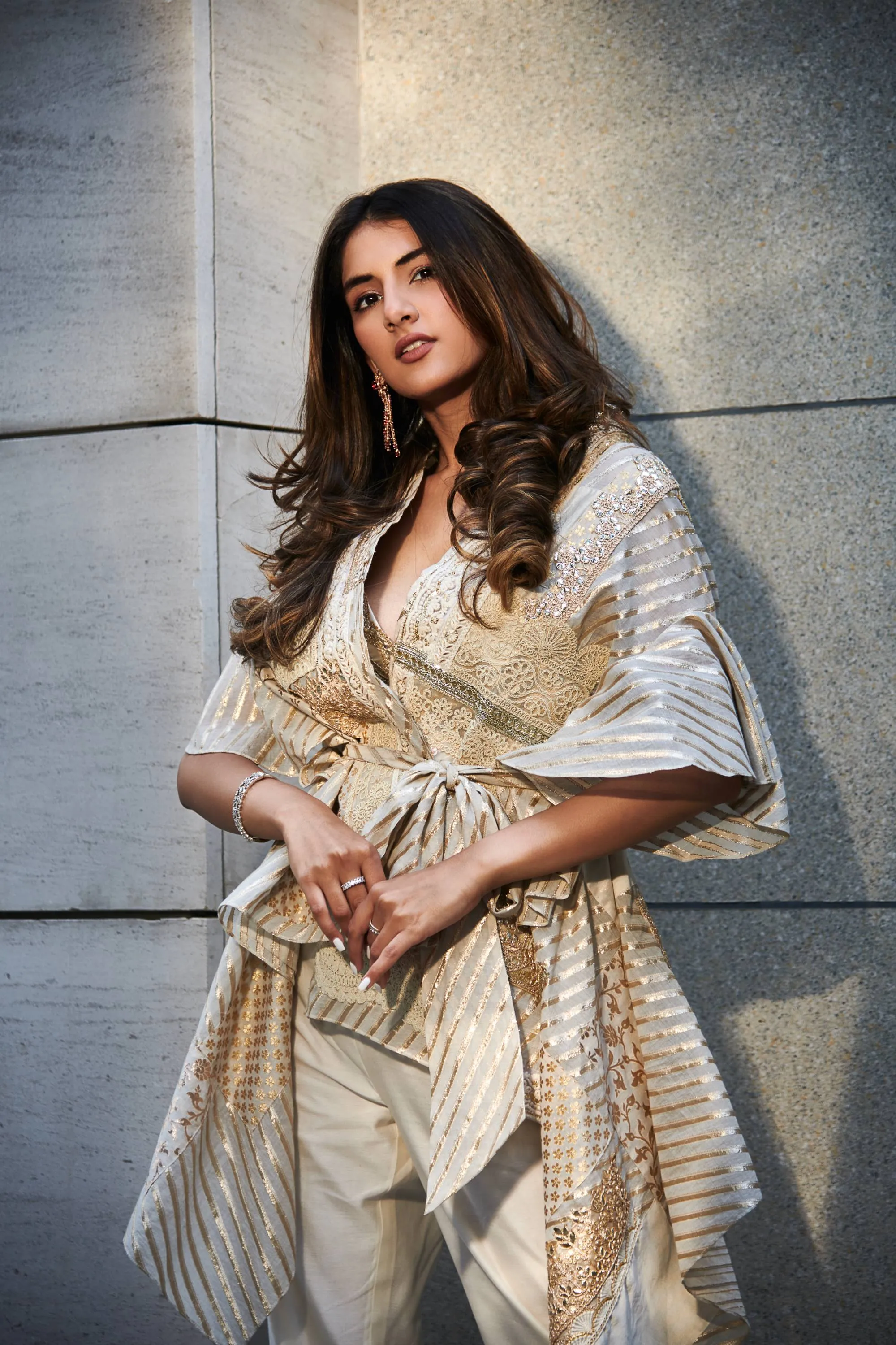 Ivory gold embroidered cape set