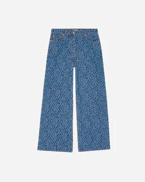 Jacquard Denim Wide Pants - Mid Blue Stone