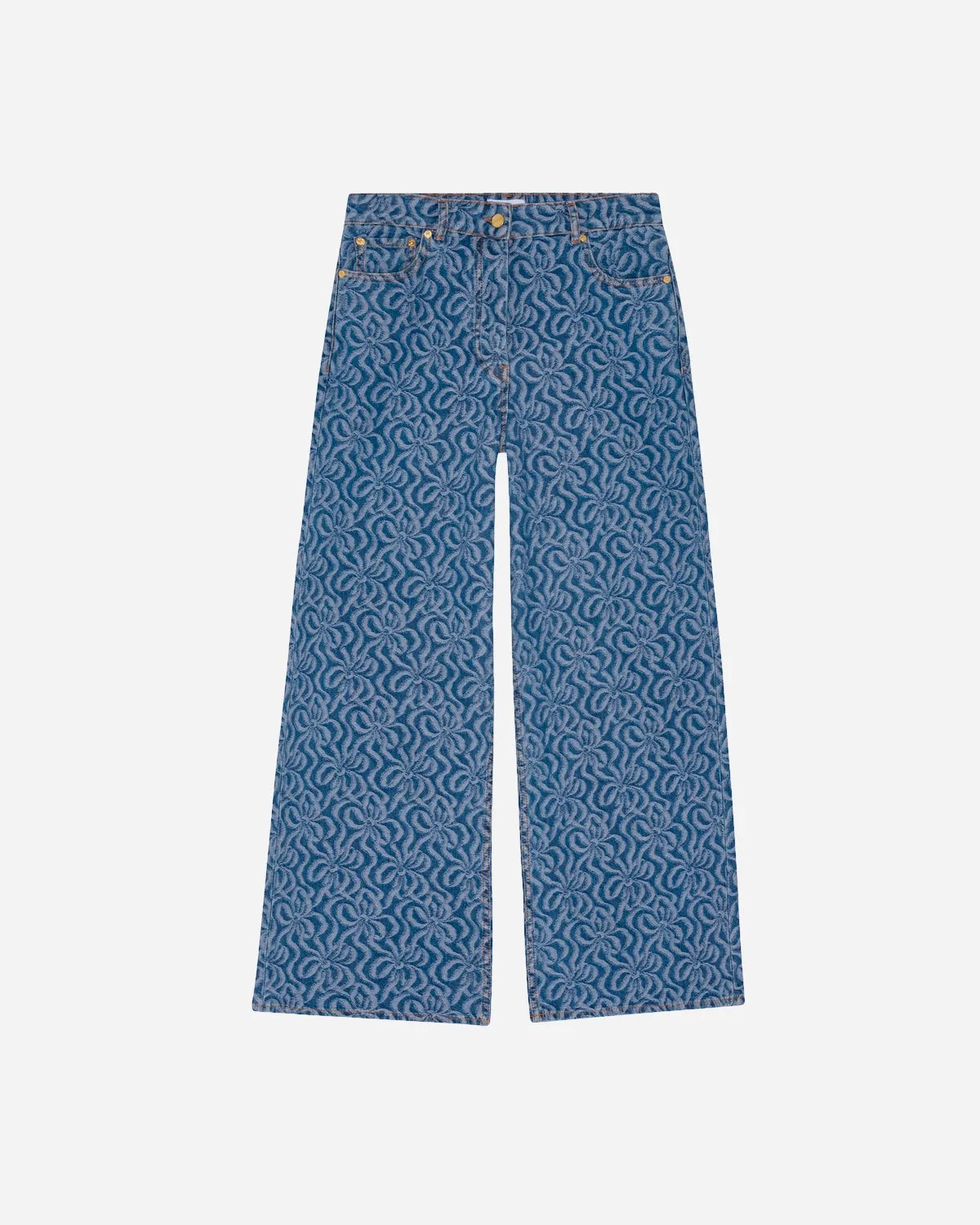 Jacquard Denim Wide Pants - Mid Blue Stone