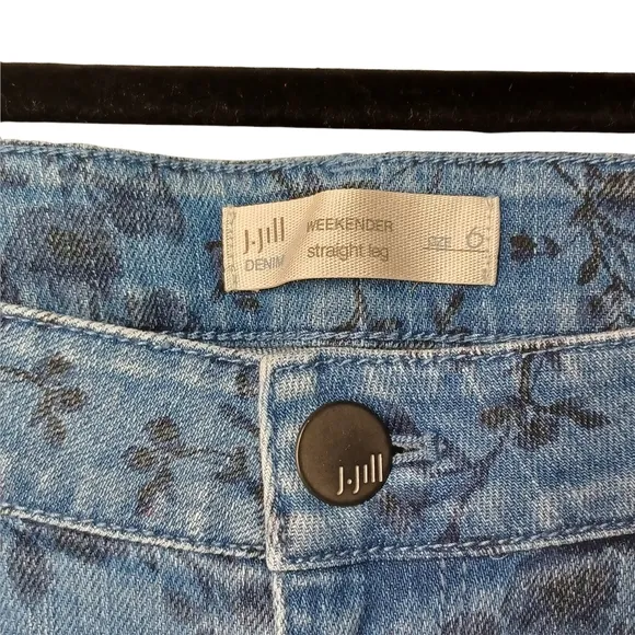J.JILL Weekender Liberty Floral Print Straight Leg Medium Wash Jeans 6