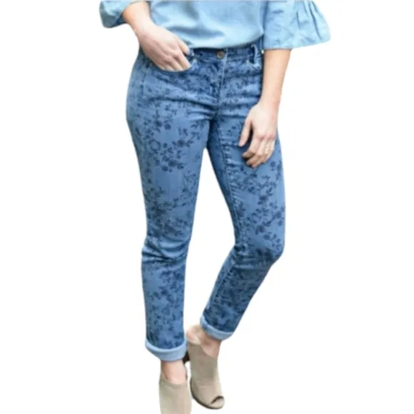 J.JILL Weekender Liberty Floral Print Straight Leg Medium Wash Jeans 6