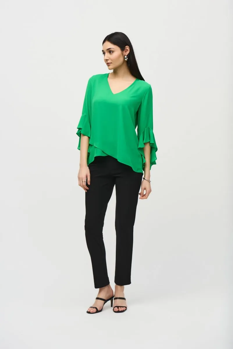 Joseph Ribkoff Wrap Front V-Neck Ruffled 3/4 Sleeve Top 241283
