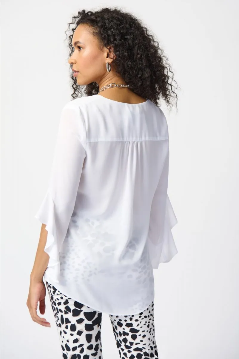 Joseph Ribkoff Wrap Front V-Neck Ruffled 3/4 Sleeve Top 241283