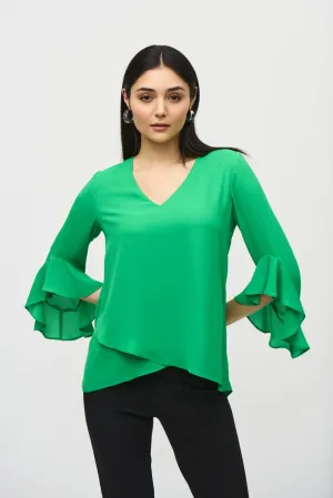 Joseph Ribkoff Wrap Front V-Neck Ruffled 3/4 Sleeve Top 241283