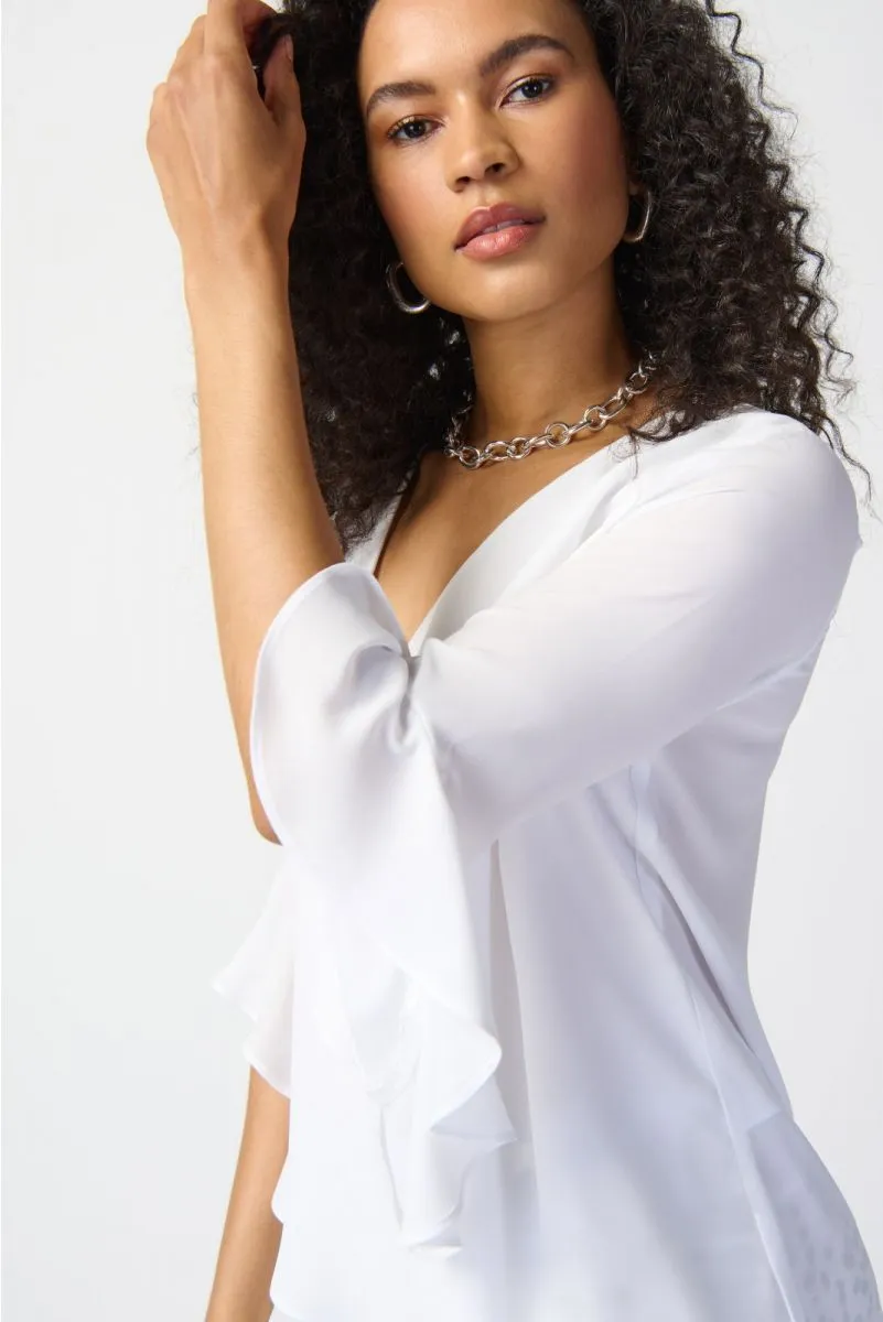 Joseph Ribkoff Wrap Front V-Neck Ruffled 3/4 Sleeve Top 241283