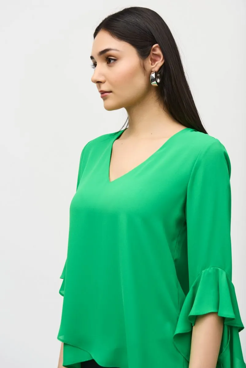Joseph Ribkoff Wrap Front V-Neck Ruffled 3/4 Sleeve Top 241283