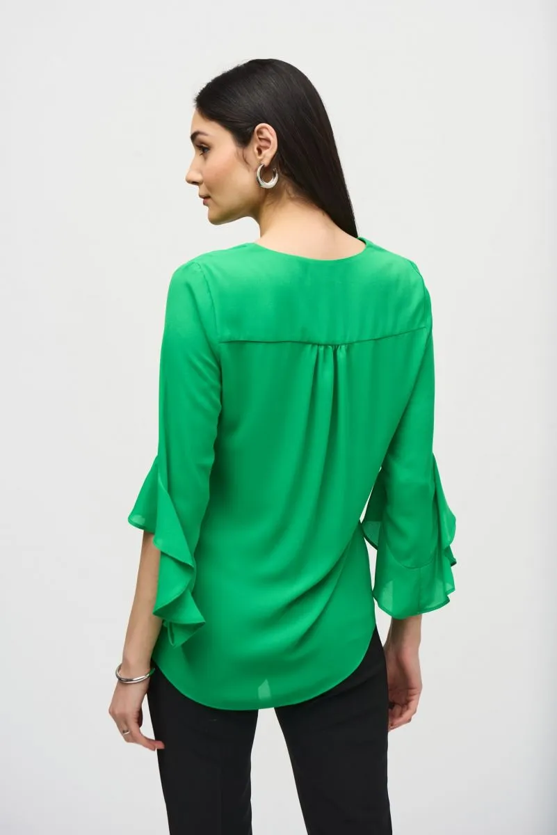 Joseph Ribkoff Wrap Front V-Neck Ruffled 3/4 Sleeve Top 241283