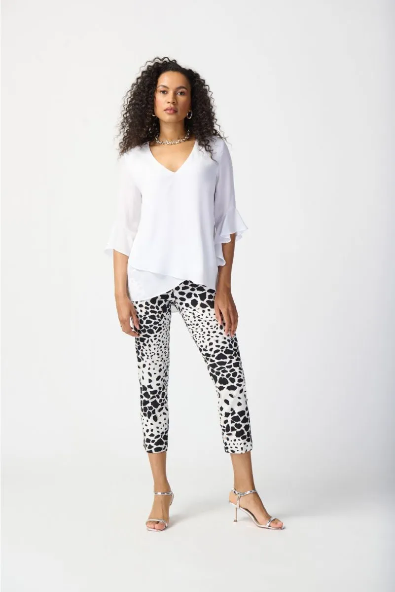 Joseph Ribkoff Wrap Front V-Neck Ruffled 3/4 Sleeve Top 241283