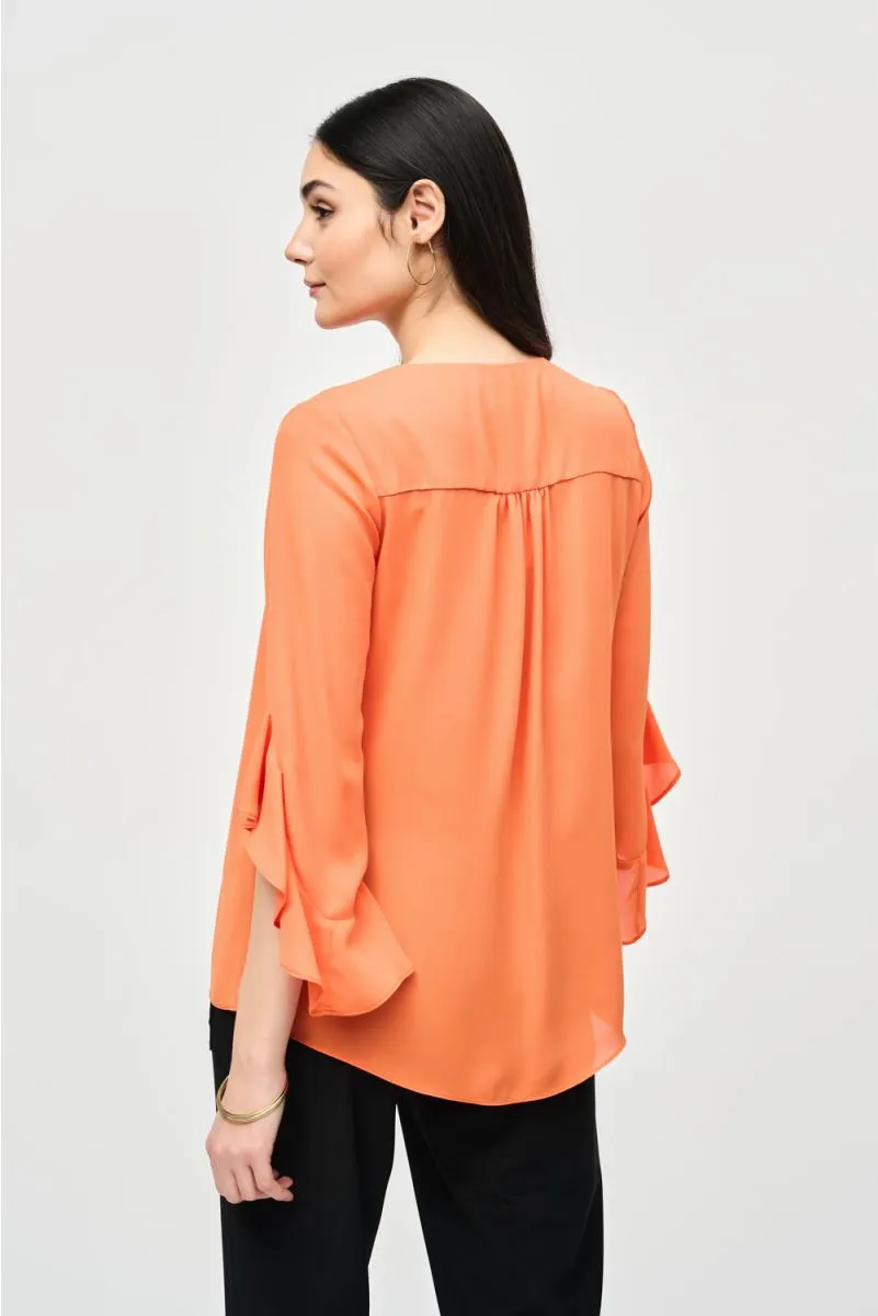 Joseph Ribkoff Wrap Front V-Neck Ruffled 3/4 Sleeve Top 241283
