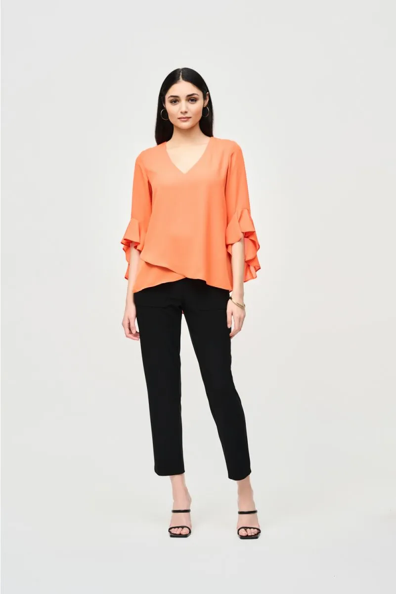 Joseph Ribkoff Wrap Front V-Neck Ruffled 3/4 Sleeve Top 241283