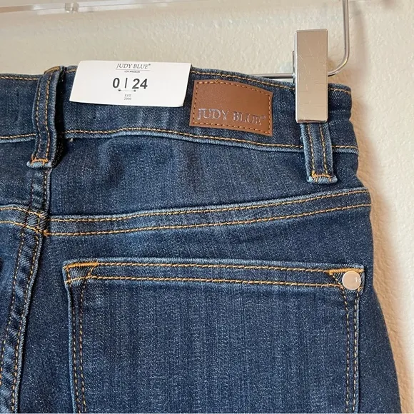 Judy Blue Dark Wash Hey Jude Mid Rise Frayed Hem  Skinny Jeans Size 0/24