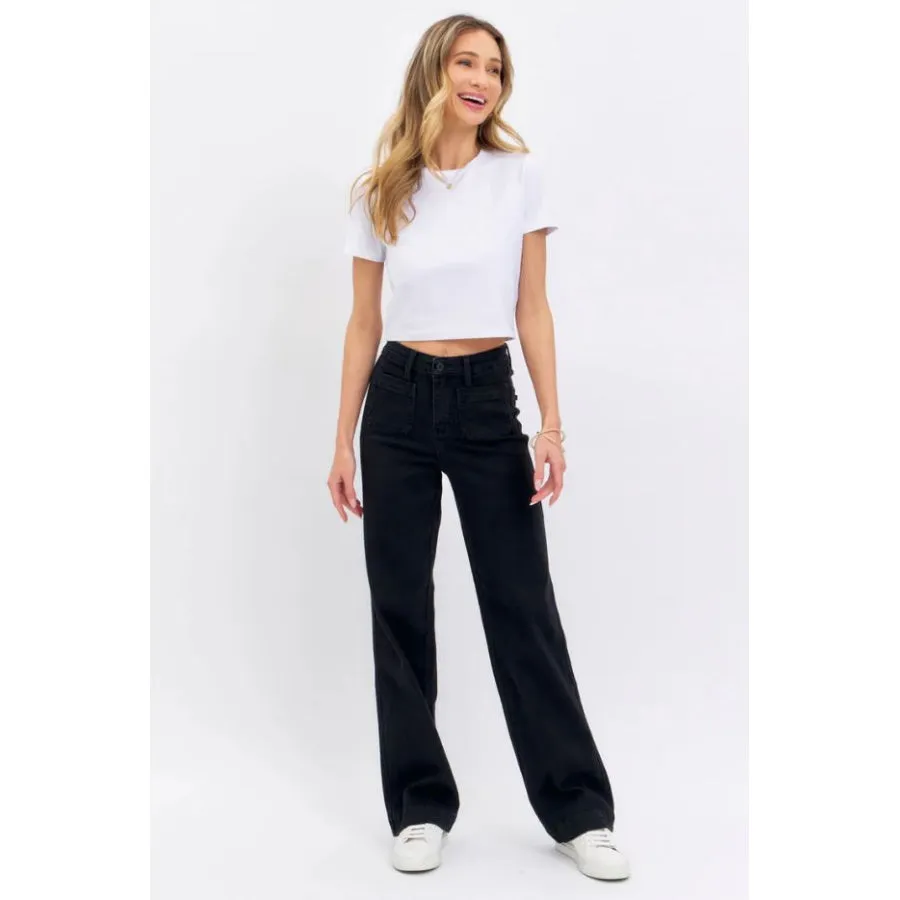 Judy Blue Hi-Waisted Patch Pocket Straight Leg Black Denim