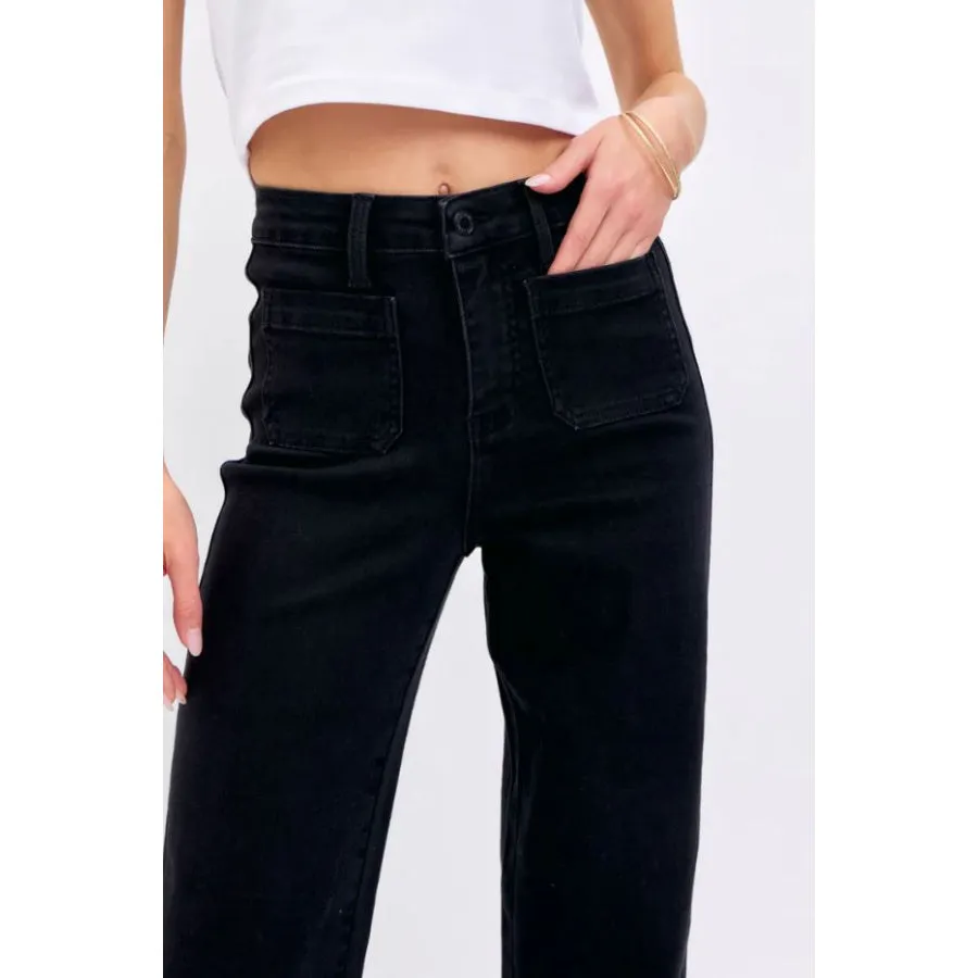 Judy Blue Hi-Waisted Patch Pocket Straight Leg Black Denim