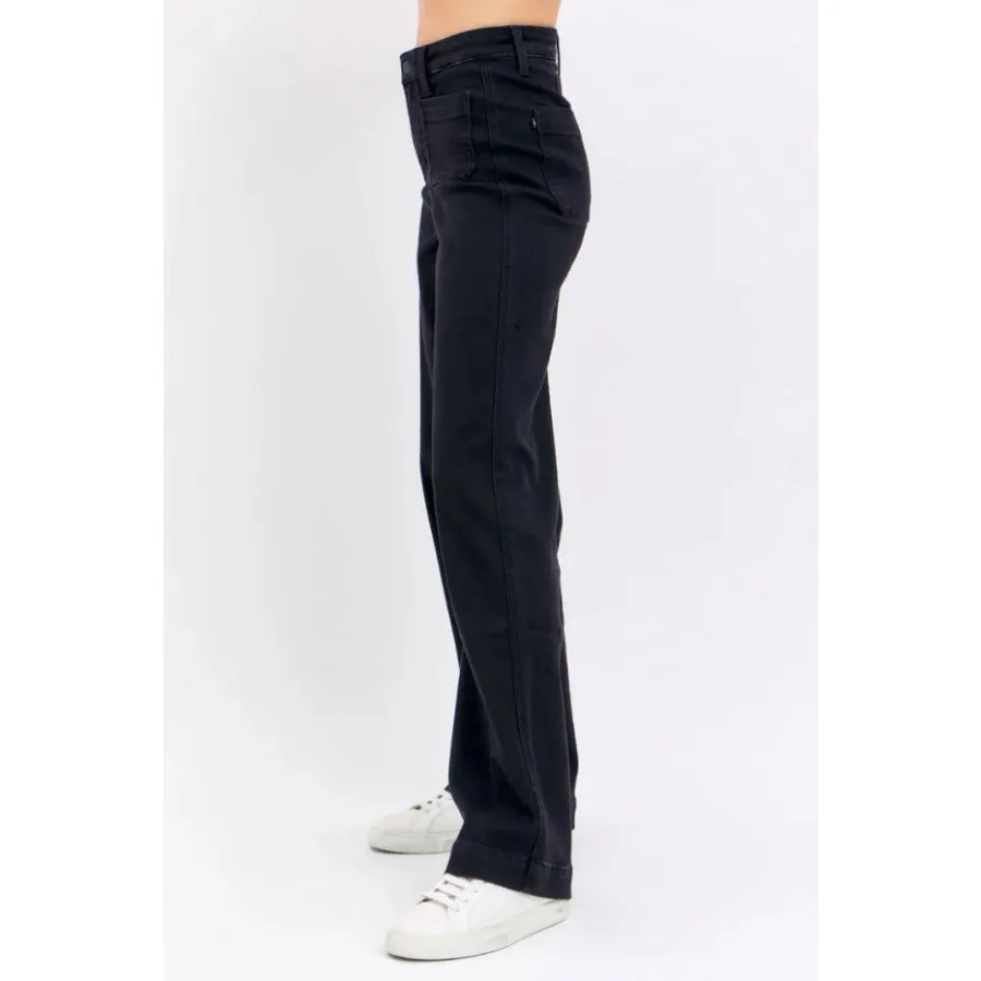 Judy Blue Hi-Waisted Patch Pocket Straight Leg Black Denim