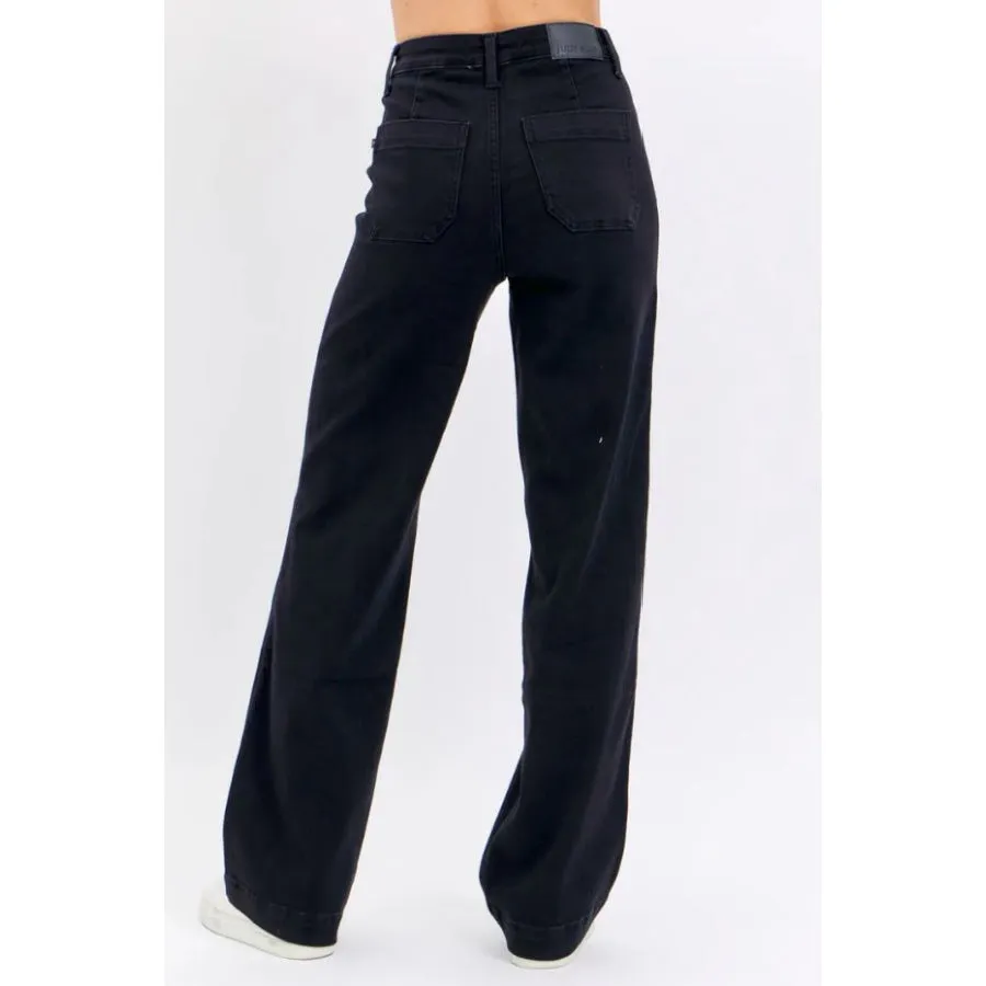 Judy Blue Hi-Waisted Patch Pocket Straight Leg Black Denim