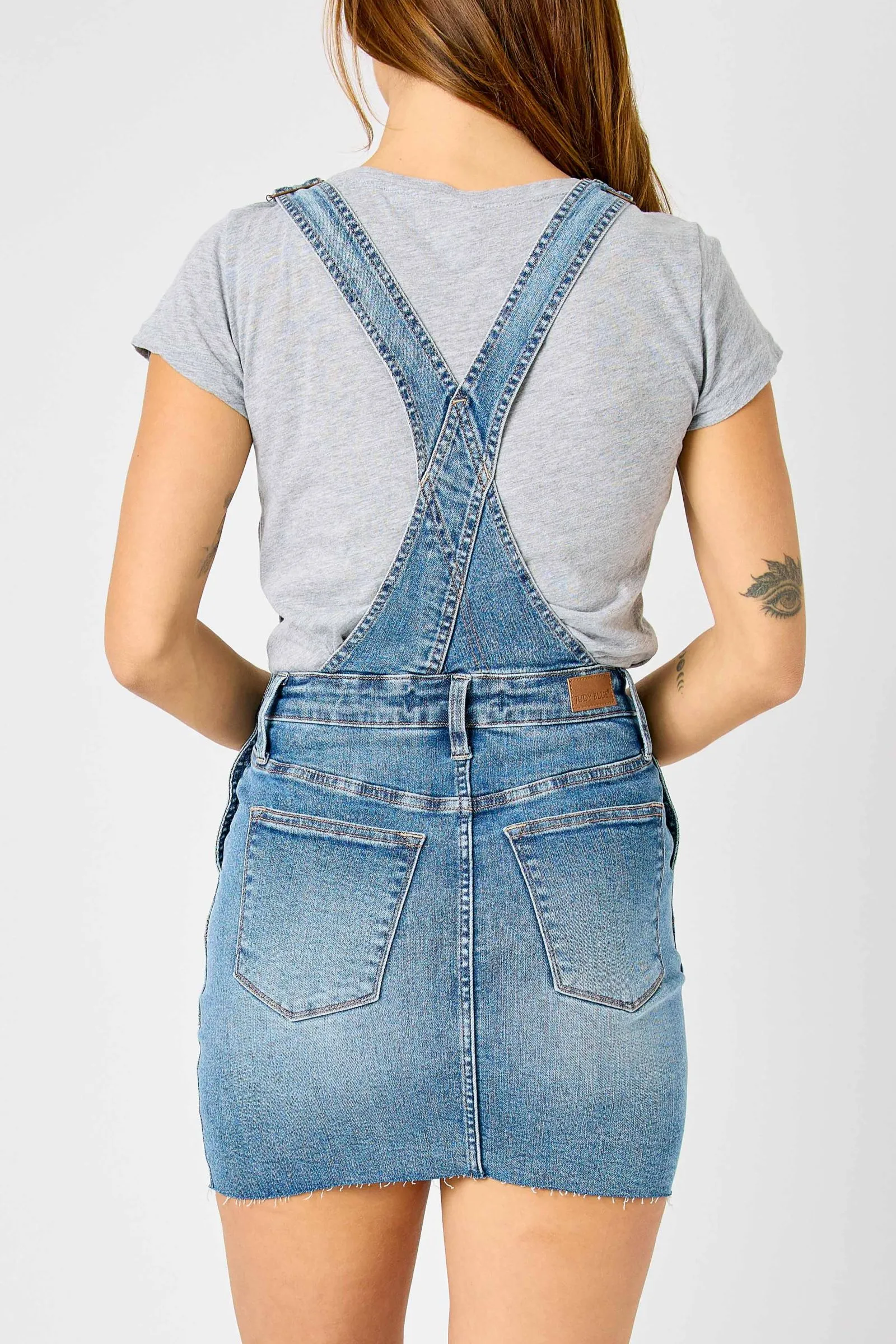 Judy Blue Plus Size High Rise Raw Hem Skirt Overalls
