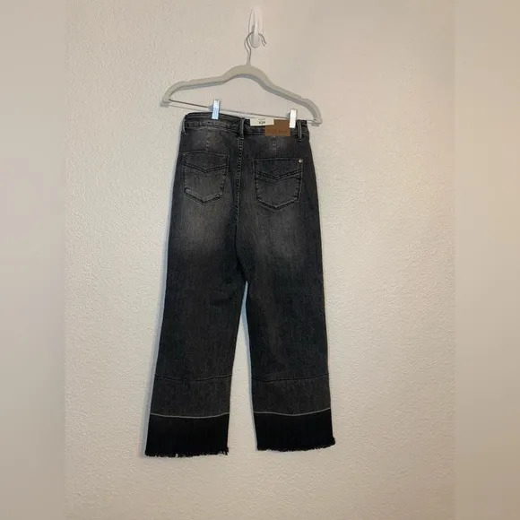 Judy Blue Sz 26 Black High Waist Wide Release Hem Wide Leg Crop Denim Jeans