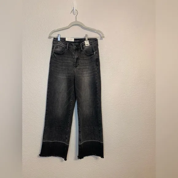 Judy Blue Sz 26 Black High Waist Wide Release Hem Wide Leg Crop Denim Jeans