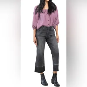 Judy Blue Sz 26 Black High Waist Wide Release Hem Wide Leg Crop Denim Jeans