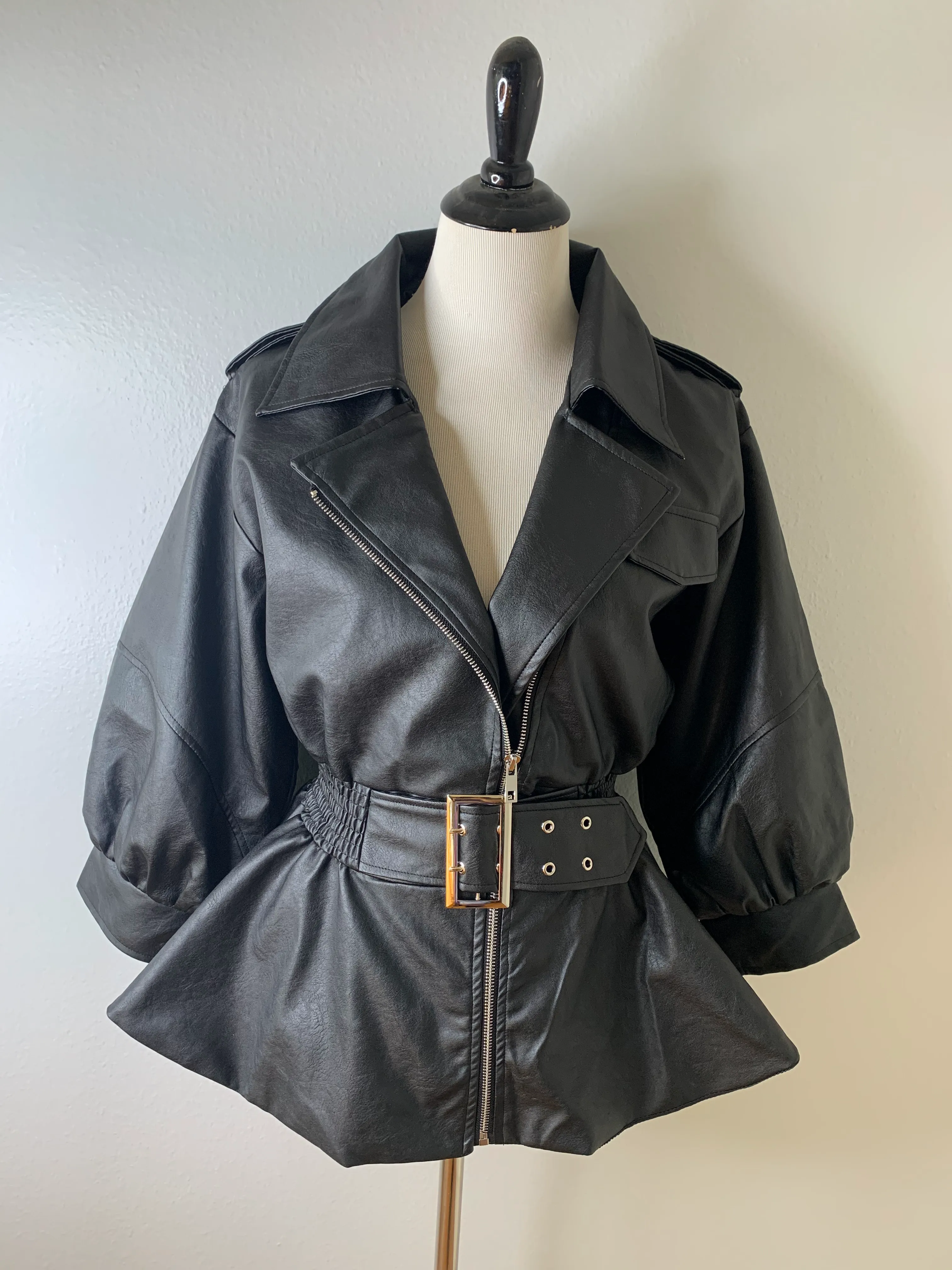 Kaitlin Fuax Leather Peplum Jacket