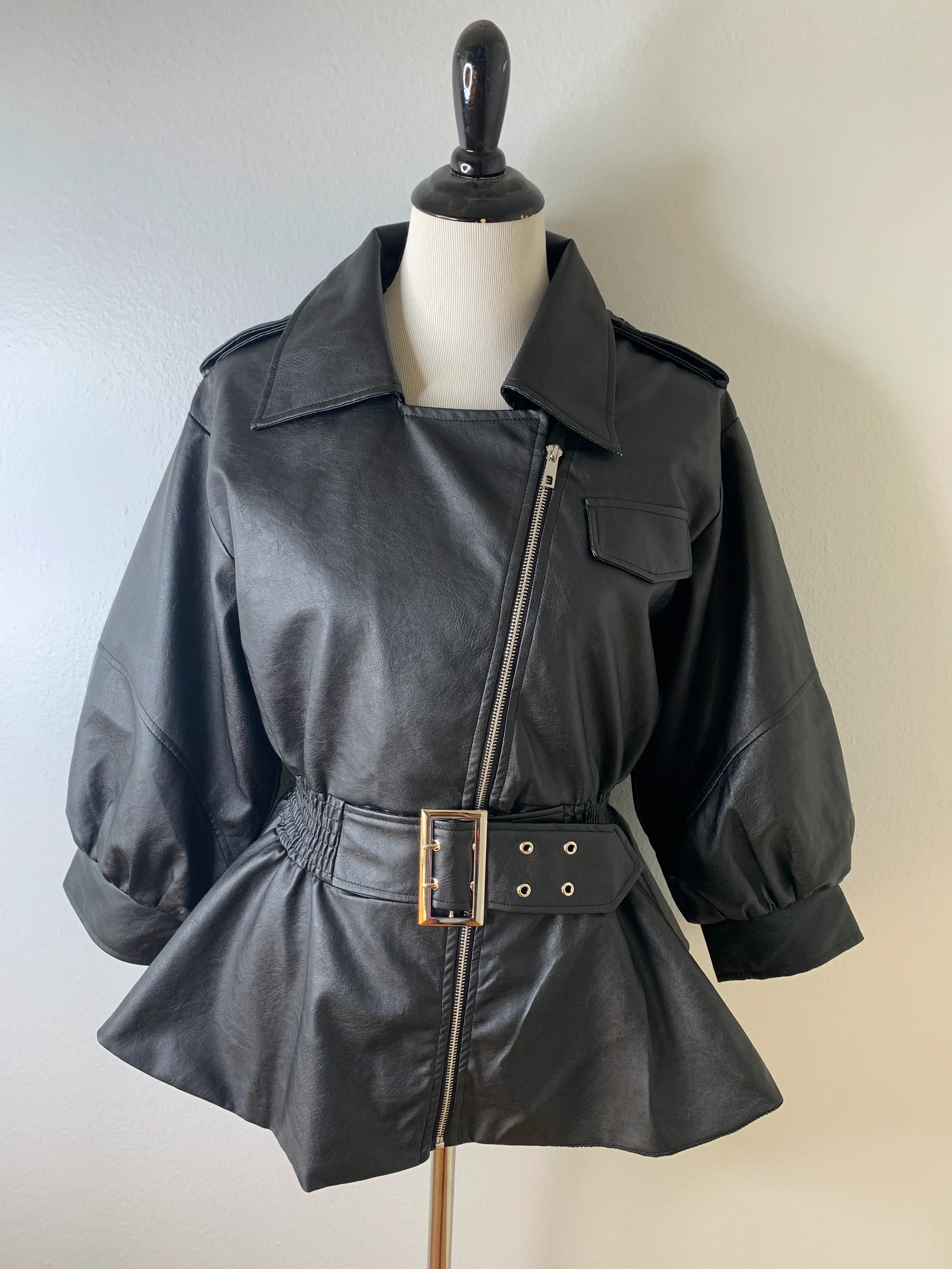Kaitlin Fuax Leather Peplum Jacket