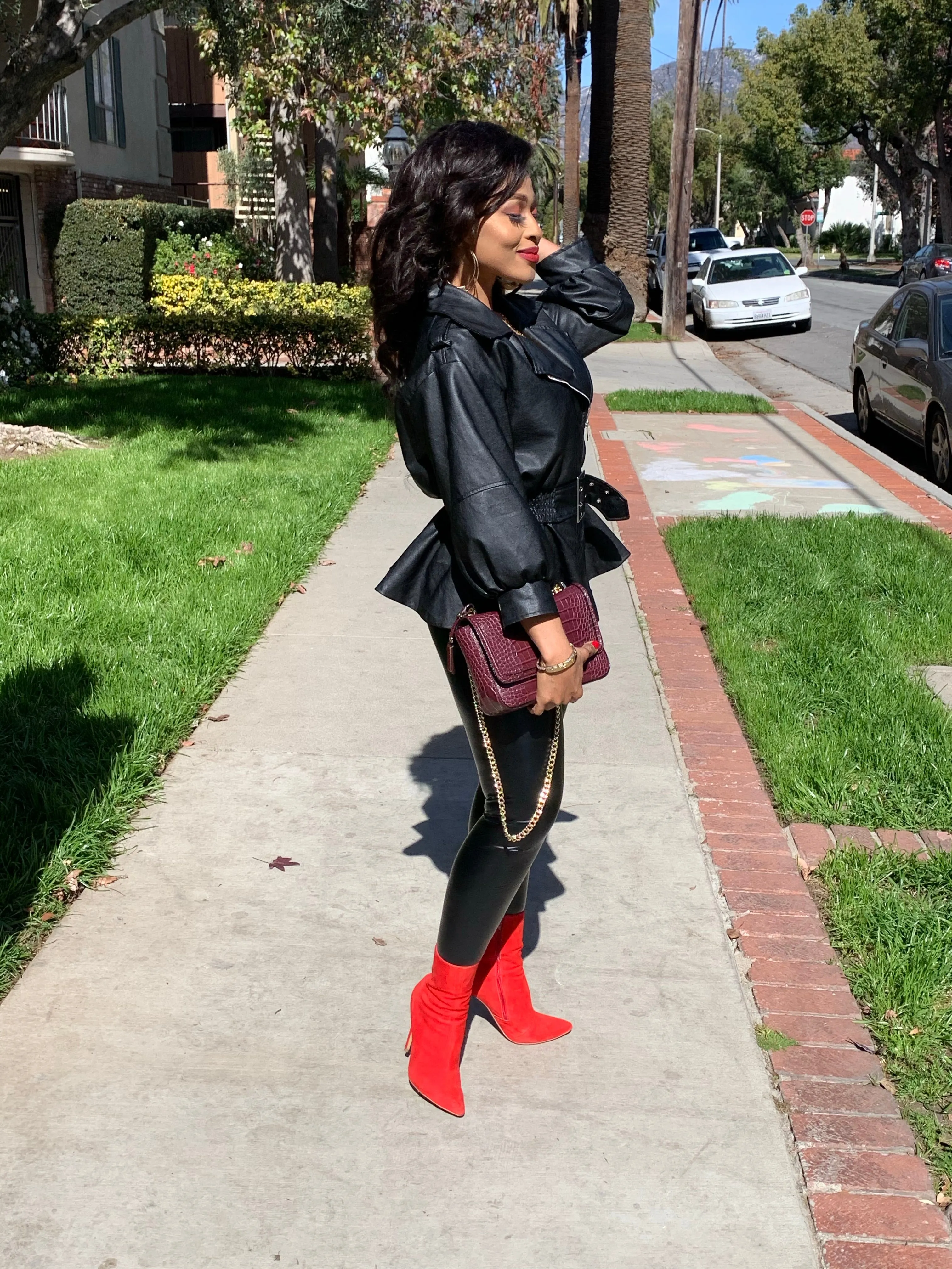 Kaitlin Fuax Leather Peplum Jacket