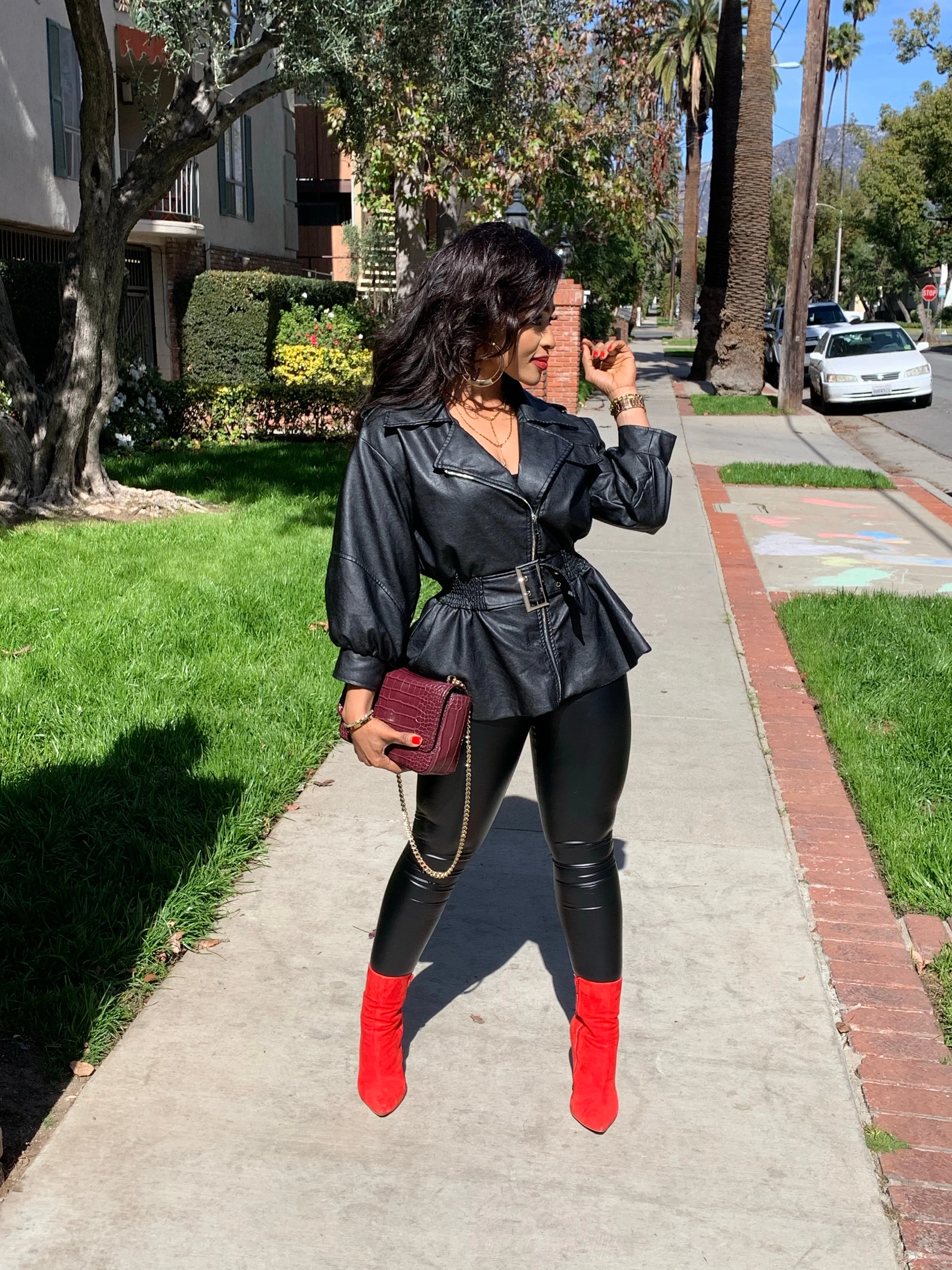 Kaitlin Fuax Leather Peplum Jacket