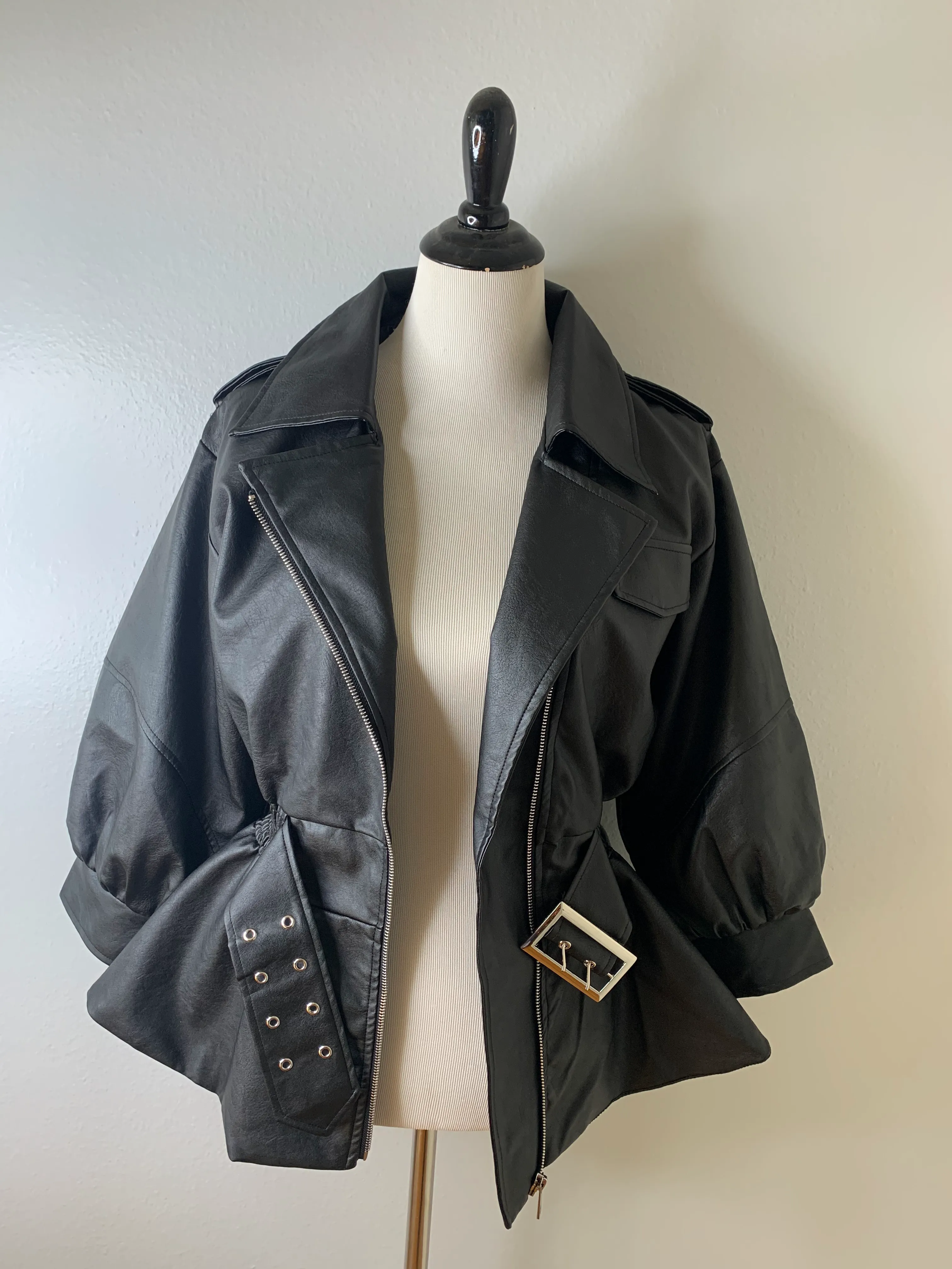 Kaitlin Fuax Leather Peplum Jacket