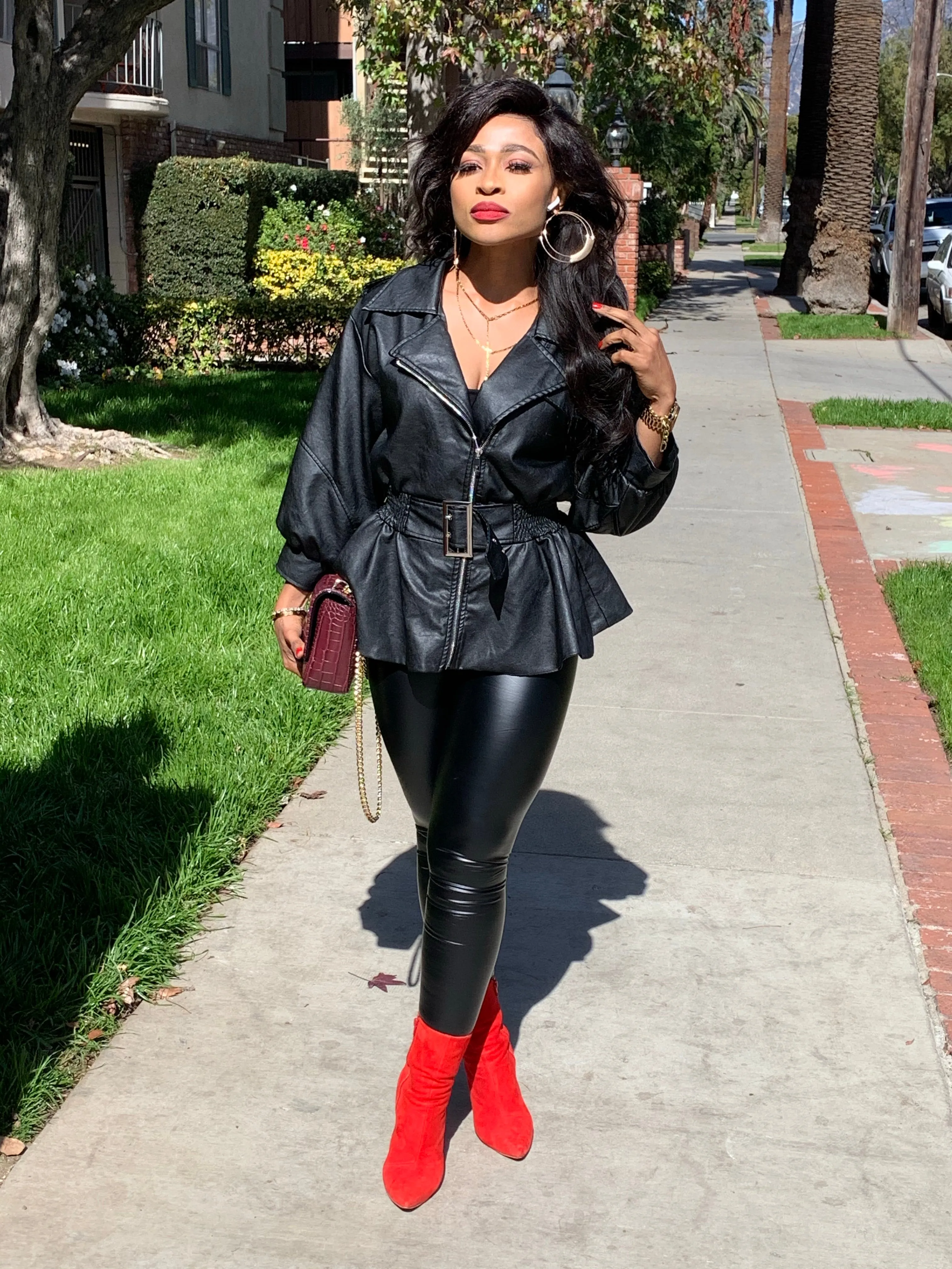 Kaitlin Fuax Leather Peplum Jacket
