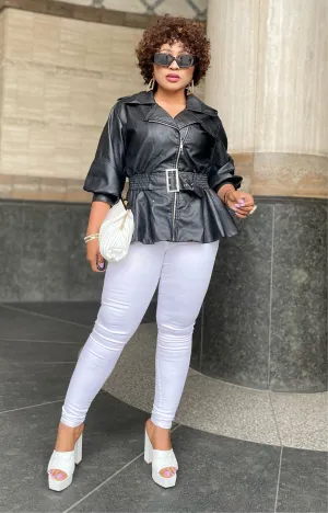 Kaitlin Fuax Leather Peplum Jacket