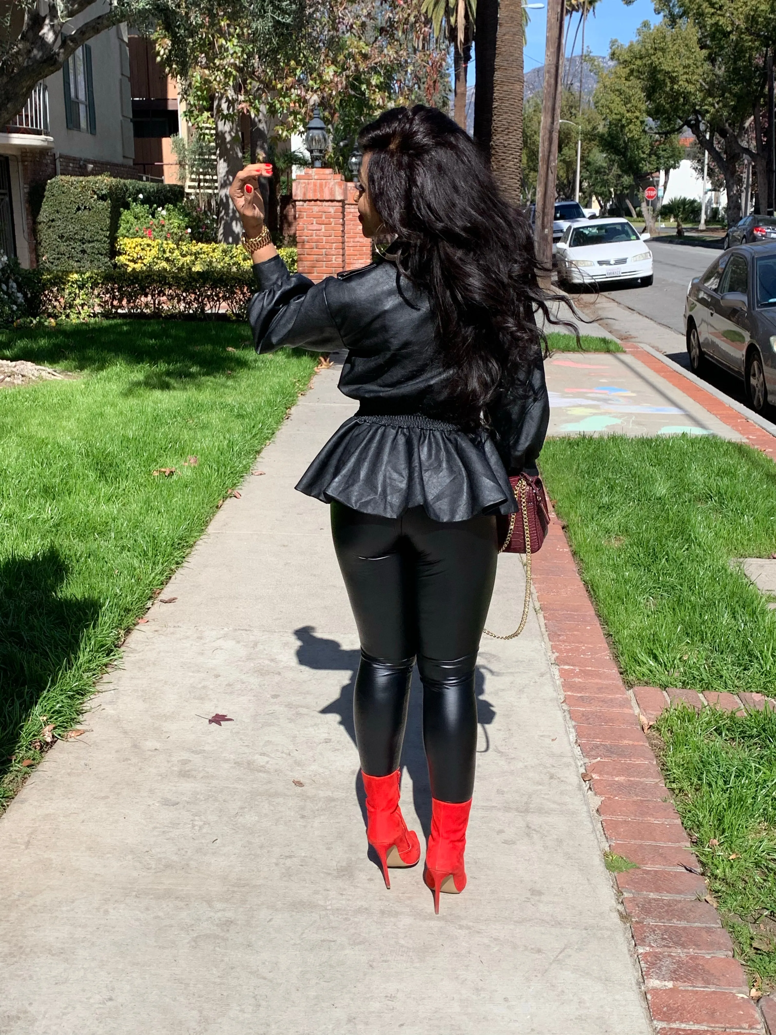 Kaitlin Fuax Leather Peplum Jacket