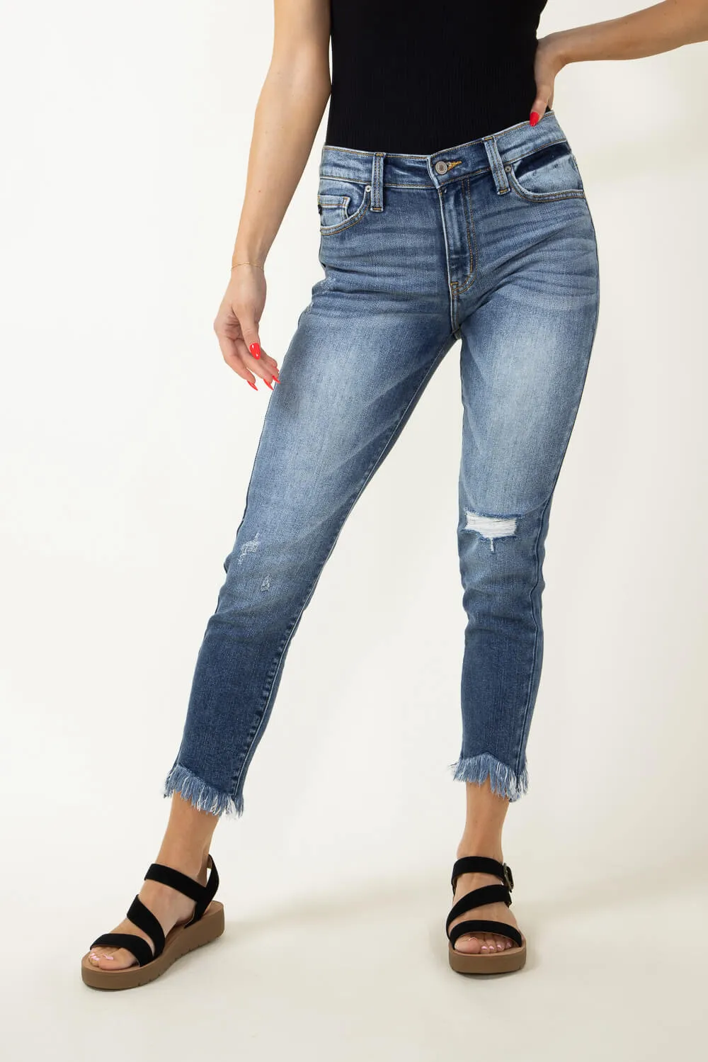 KanCan Mid Rise Medium Frey Hem Skinny Jeans for Women | KC9291M