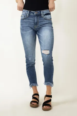 KanCan Mid Rise Medium Frey Hem Skinny Jeans for Women | KC9291M
