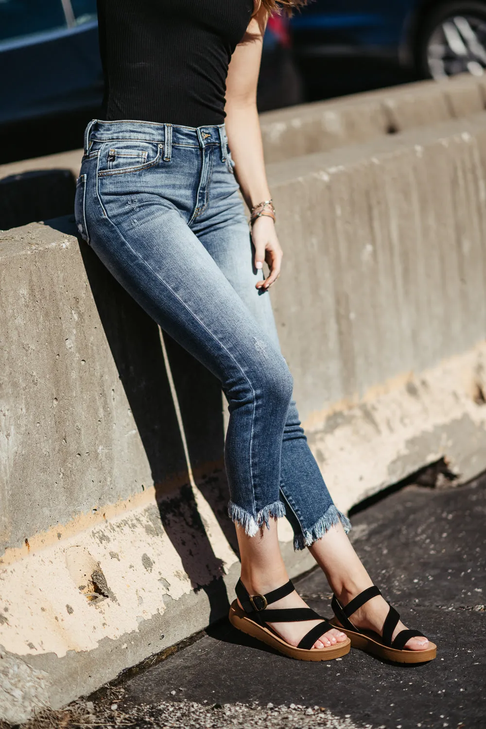 KanCan Mid Rise Medium Frey Hem Skinny Jeans for Women | KC9291M