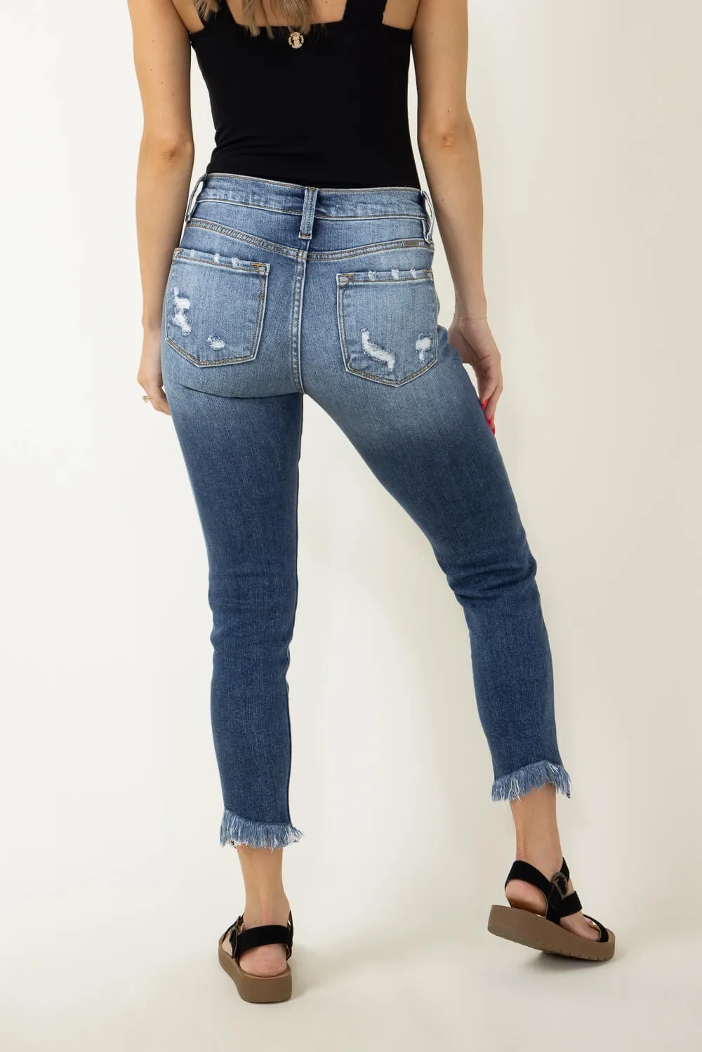 KanCan Mid Rise Medium Frey Hem Skinny Jeans for Women | KC9291M