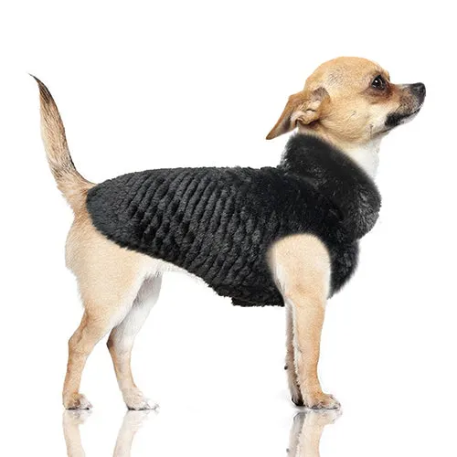 KARLA Reversible Dog Puffer Coat in Black Faux Fur/Black