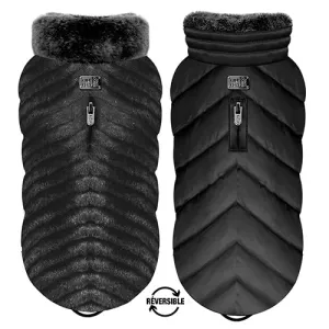 KARLA Reversible Dog Puffer Coat in Black Faux Fur/Black