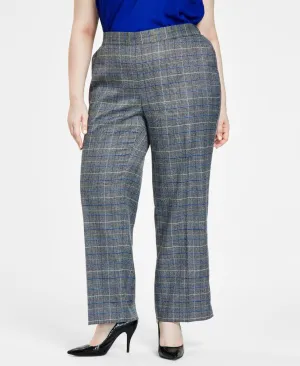 Kasper Womens Plus Size Glen Plaid Pull-On Pants 10847243 Royal Blue Combo 3X