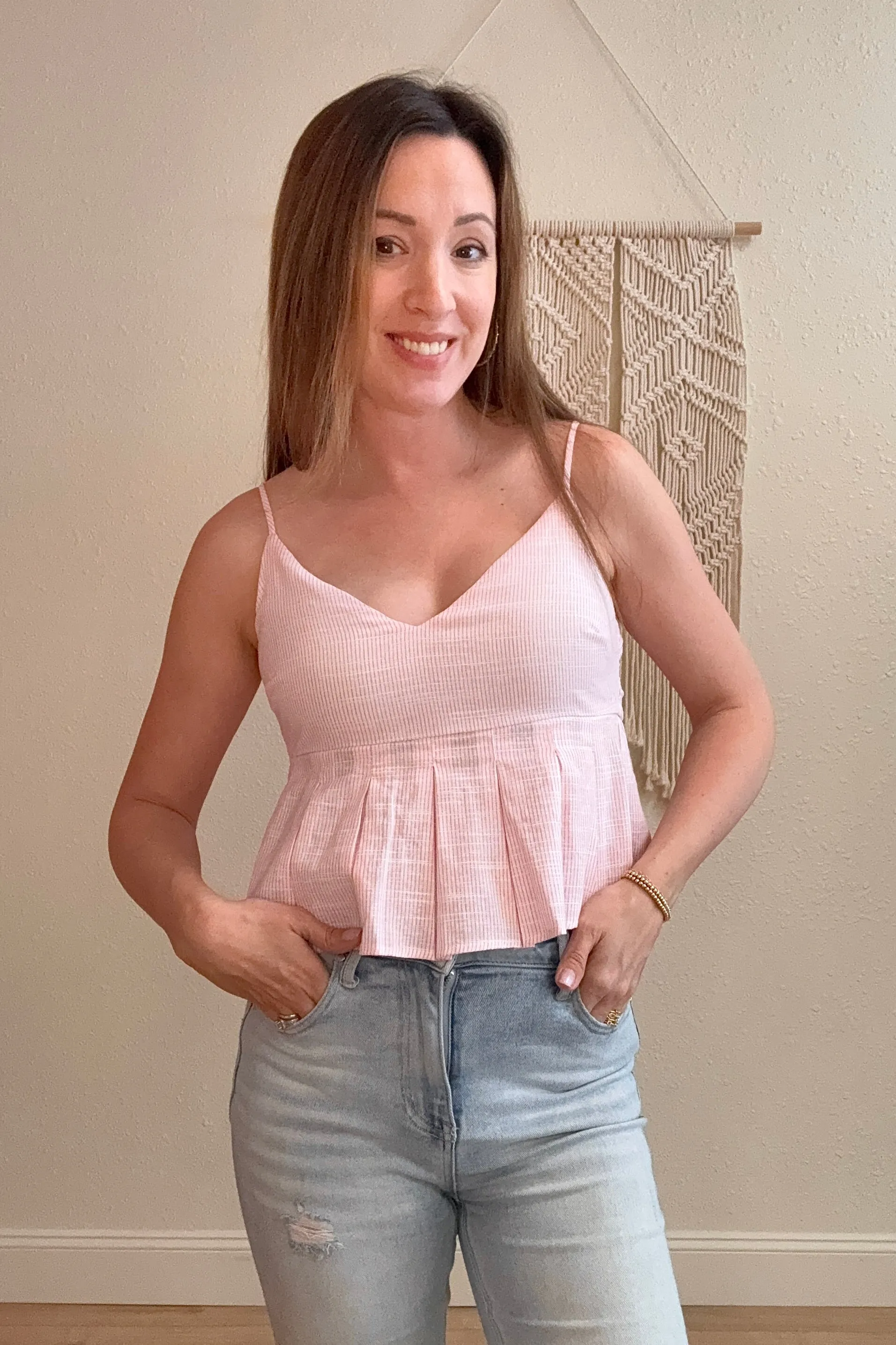 Katherine Pinstripe Peplum Top