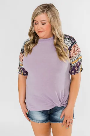 Keep Walking On Printed Sleeve Top- Lilac