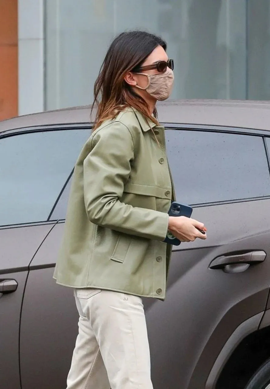 Kendall Jenner Green Leather Jacket