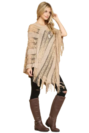 Khaki Crochet Native Pattern Poncho - Pack of 6