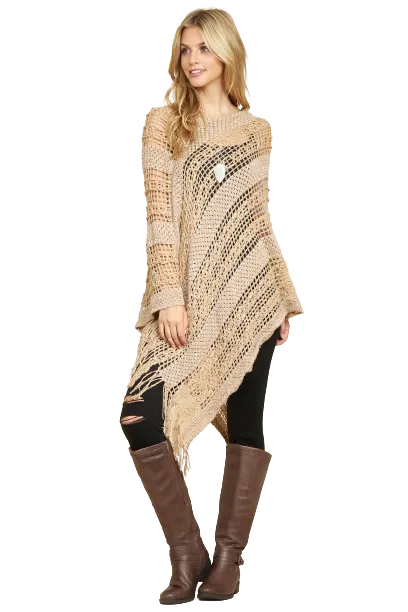 Khaki Crochet Native Pattern Poncho - Pack of 6