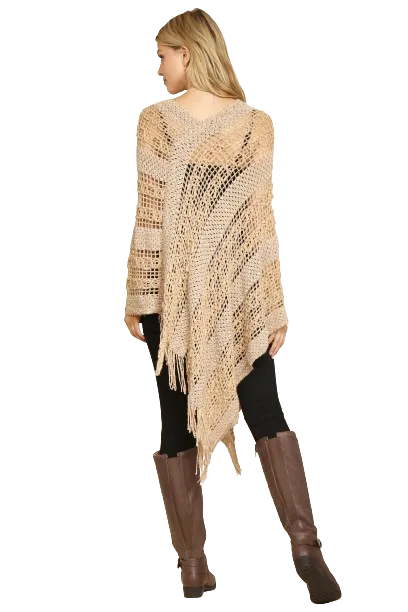 Khaki Crochet Native Pattern Poncho - Pack of 6